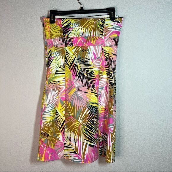 H&M Yellow‎ Pink Strapless Palm Leaf Tropical Cocktail Dress Womens Size 6 - Picture 8 of 9